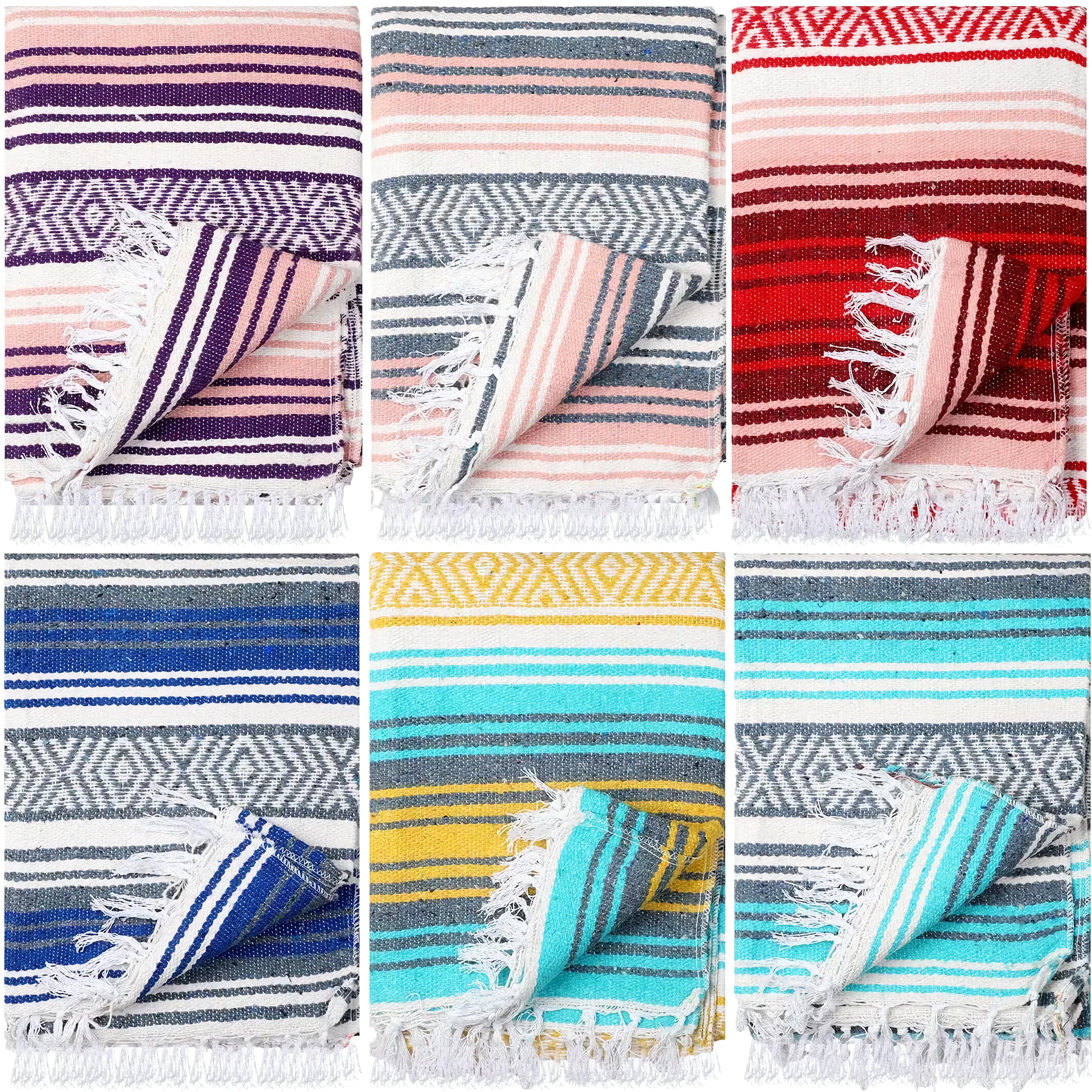 6 Pcs Mexican Blankets Bulk Yoga Blankets Authentic Mexican Throw Blanket Mexican Serape Blanket Large Colorful Striped Falsa Blanket for Outdoor Camping Beach Picnic Home Decor (Light Colors) - Sleep Haven Linens