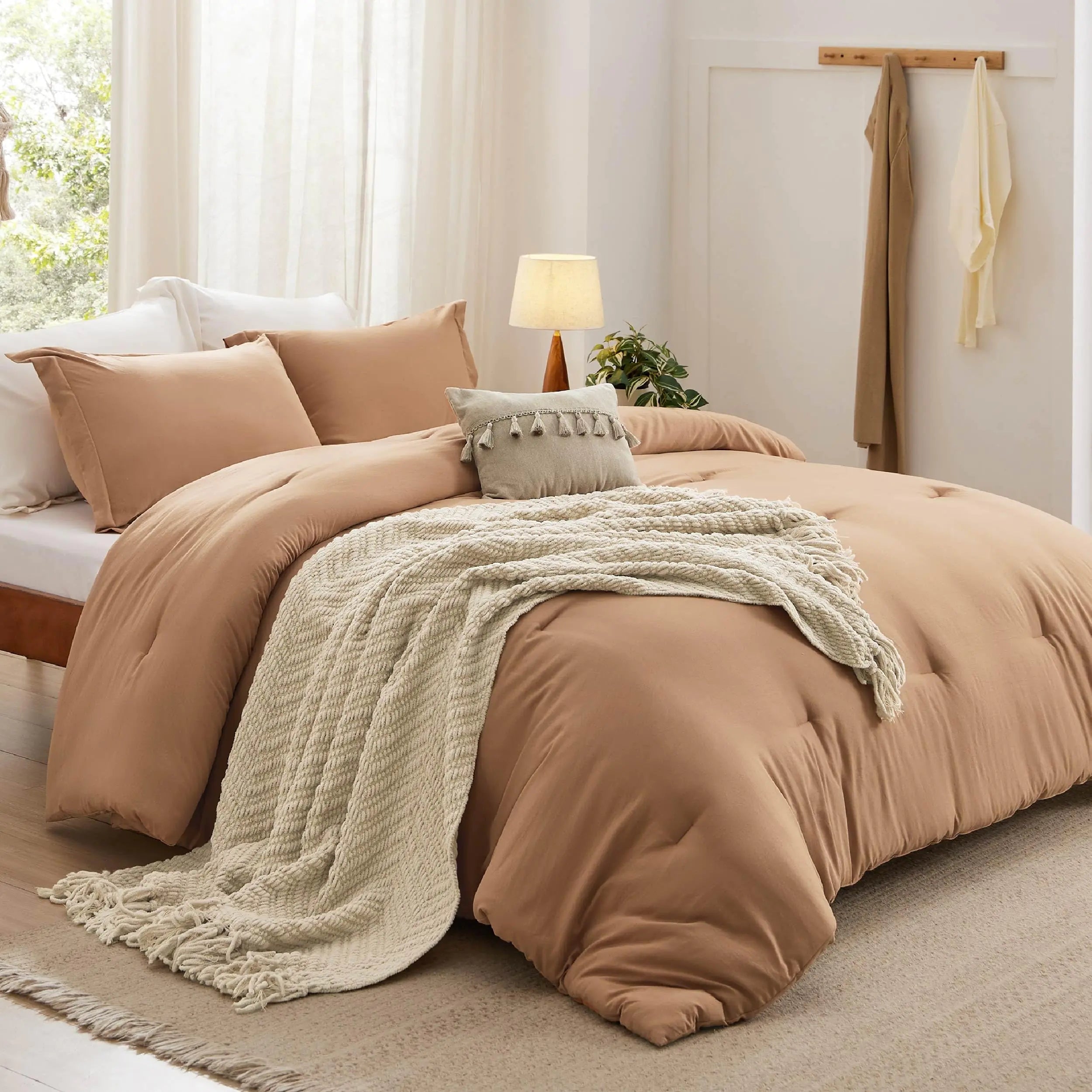 Bedsure King Comforter Set with Throw Blanket - 5 Pieces Boho Bedding Comforters Sets Down Alternative Bed in a Bag，Burnt Orange Bed Set with Comforter Pillow Shams Throw Pillow Chenille Blanket - Sleep Haven Linens
