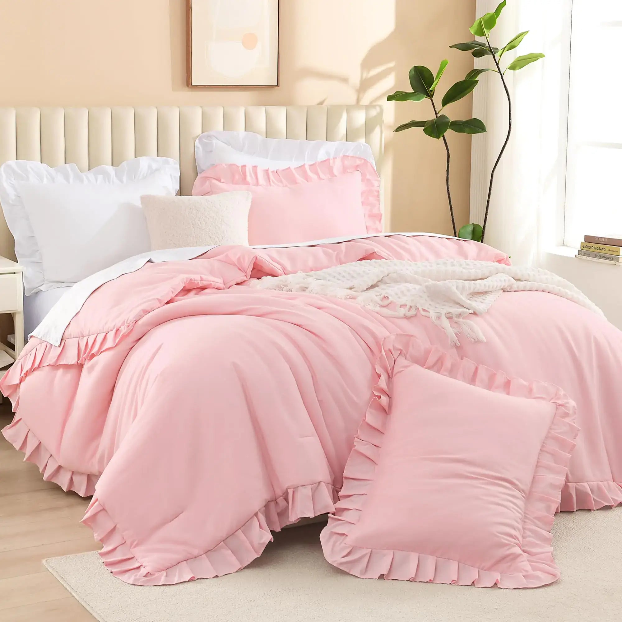 Chic Ruffles: Pink Queen Bedding Set - Sleep Haven Linens