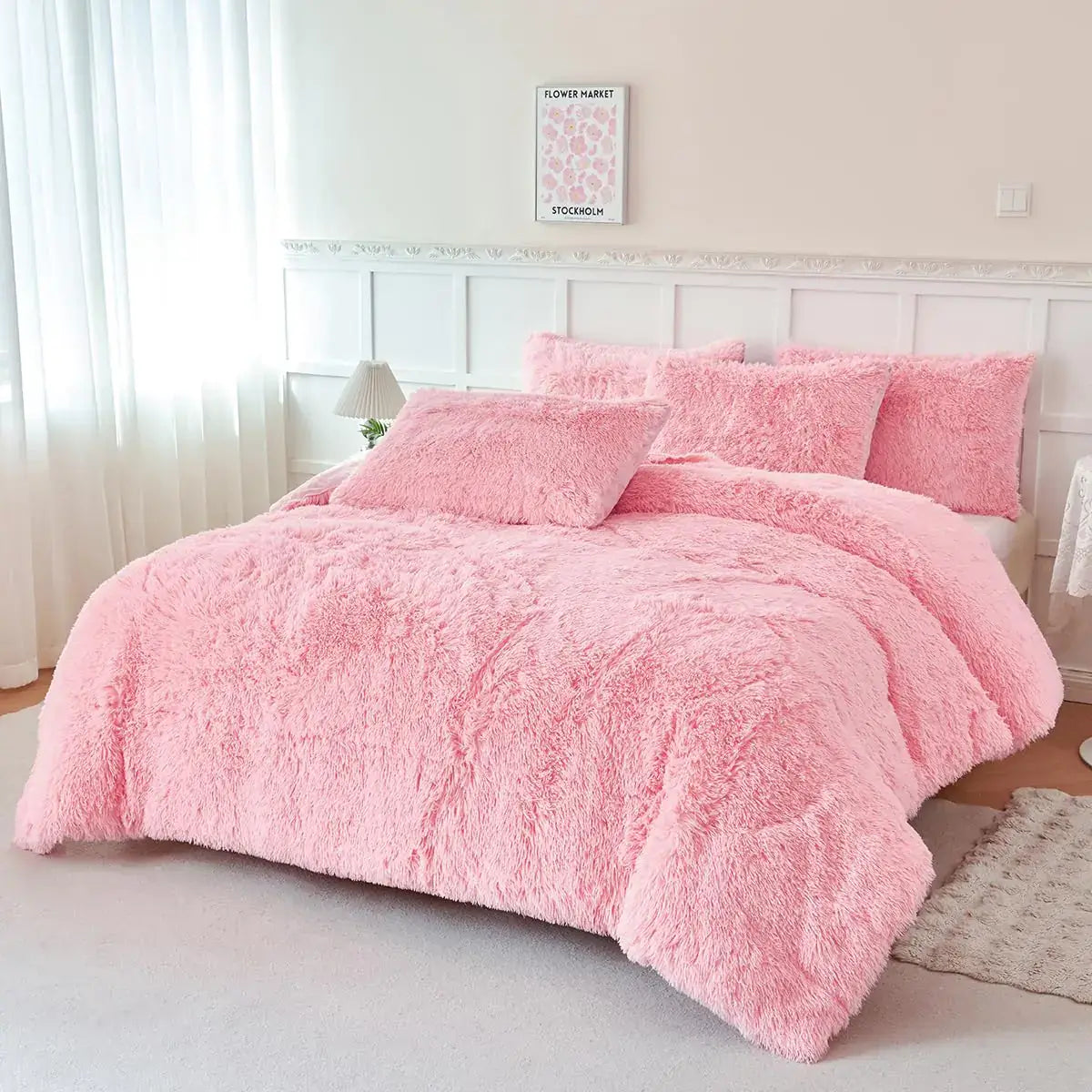 PERFEMET 3 Pieces Plush Pink Comforter Sets Full Size Soft Long Faux Fur Shaggy Girls Bedding Set Warm Velvet Fluffy Fuzzy Bed Set for Kids Teens(Pink Full) - Sleep Haven Linens