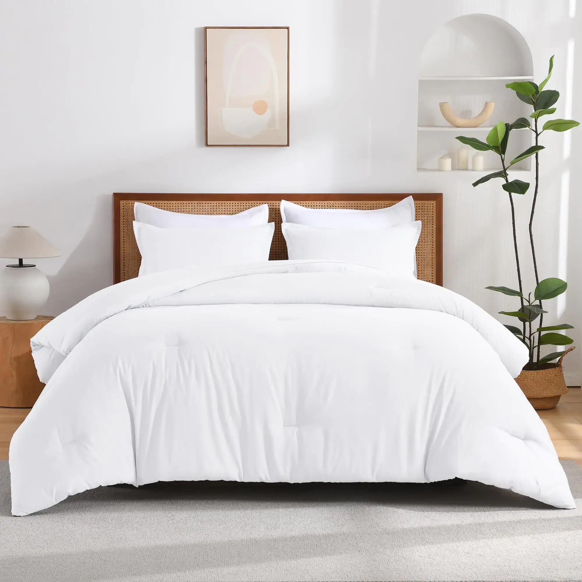 Andency White Queen Size Comforter Set 3 Pieces Boho Solid Bedding Comforters & Sets Modern Reversible Soft Lightweight All Season Bed Set for Men Women (90x90Inch Comforter & 2 Pillowcases) - Sleep Haven Linens