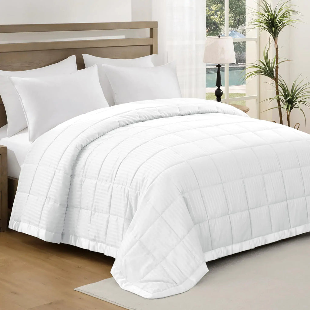 UNIKOME Blankets Queen Size - Soft Lightweight Down Alternative Blankets with Satin Trim Cozy Luxury Bed Blanket for All Season White (90"X90") - Sleep Haven Linens