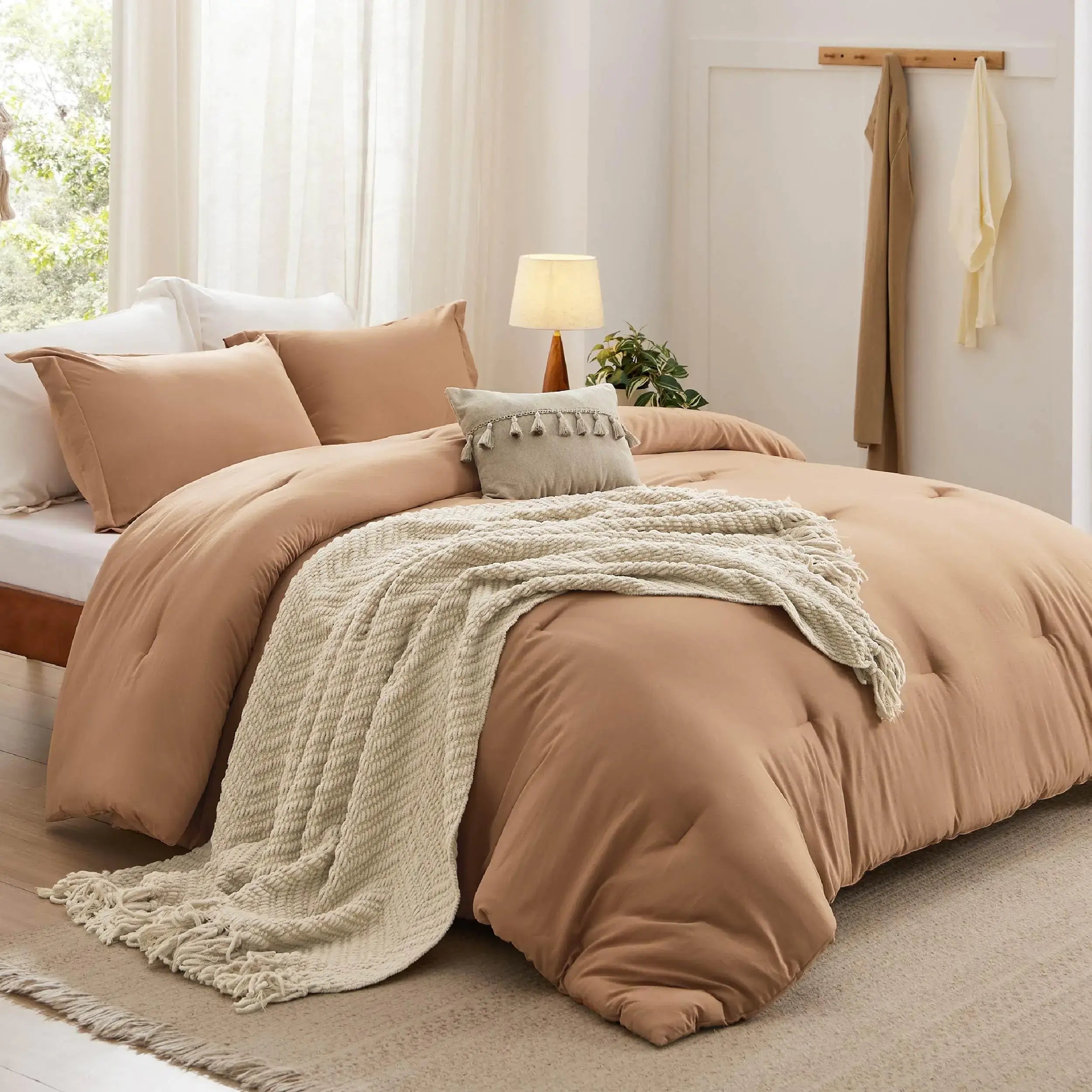 Bedsure King Comforter Set with Throw Blanket - 5 Pieces Boho Bedding Comforters Sets Down Alternative Bed in a Bag，Burnt Orange Bed Set with Comforter Pillow Shams Throw Pillow Chenille Blanket - Sleep Haven Linens