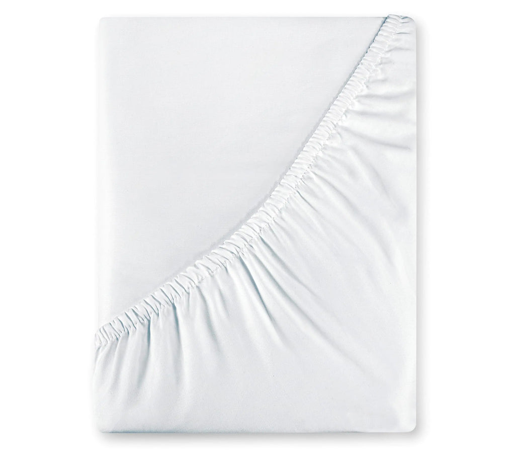 Royale Linens 400 Thread Count 100% American Grown Cotton Fitted Sheet Full Size - All Around Elastic Fitted Sheet - Luxury Sateen Weave - Snug Fit Bottom Sheet Fit Up to 16" (Full Signature White) - Sleep Haven Linens