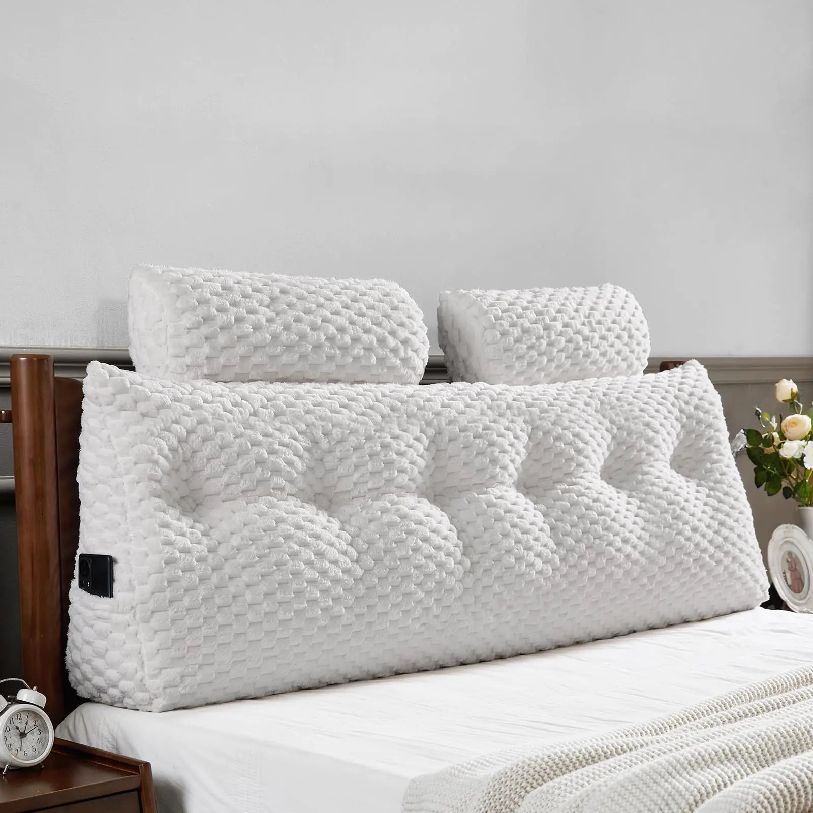 Wedge Headboard Pillow - Bed Wedge Pillow for Headboard Triangular Headboard Pillow with Neck Roll Pillow-Large Bolster Pillow for Sitting in Bed Backrest Positioning Support (White59x8x20 Inches) - Sleep Haven Linens